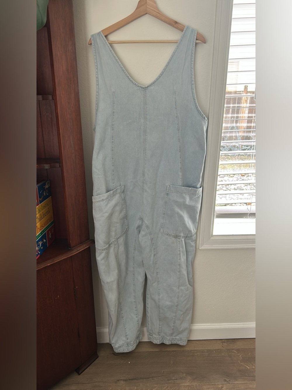 Free people high roller Light Wash Denim Overalls with Front Pockets